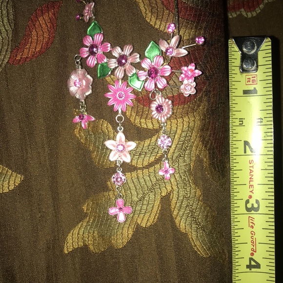 Pink Flowers Rhinestone Drop Layered Set NWOT - Picture 11 of 17